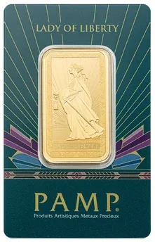 1 oz Gold Bar PAMP Suisse Lady of Liberty (New In Assay)