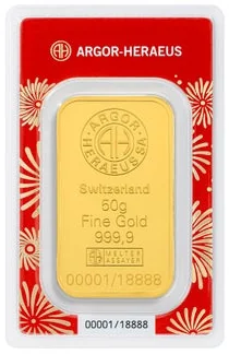 50 Gram Gold Bar Argor Heraeus Lunar Snake (New in Assay)