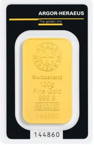 100 Gram Gold Argor Heraeus Kinebar (New in Assay)