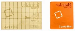 50 gram Gold Valcambi Combibar (New in Assay)