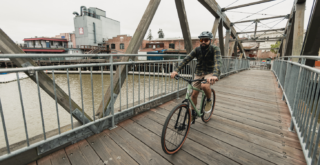 Marin Bikes Kentfield getting ridden over a bridge