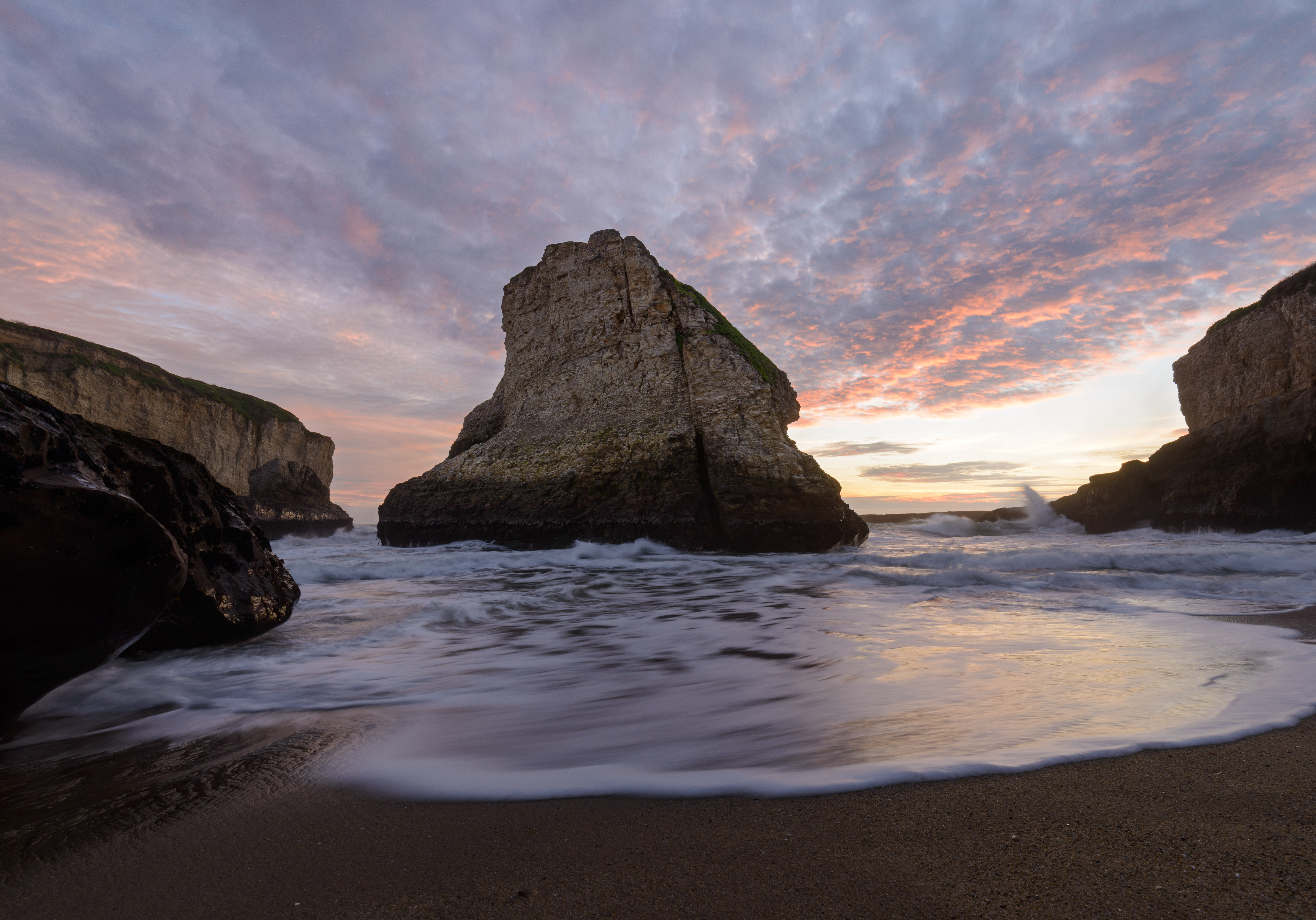shark fin cove at sunset