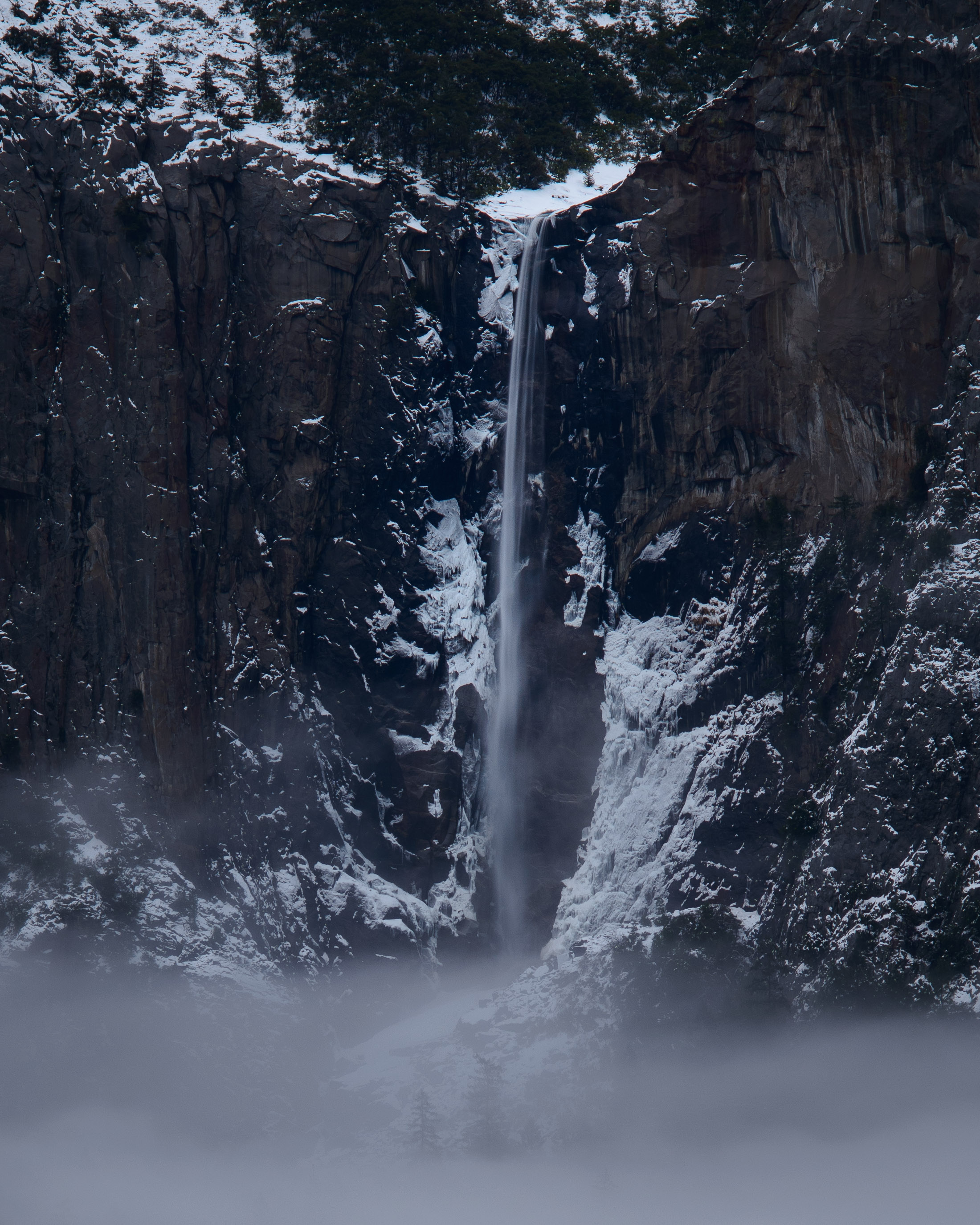 bridelveil falls with snow
