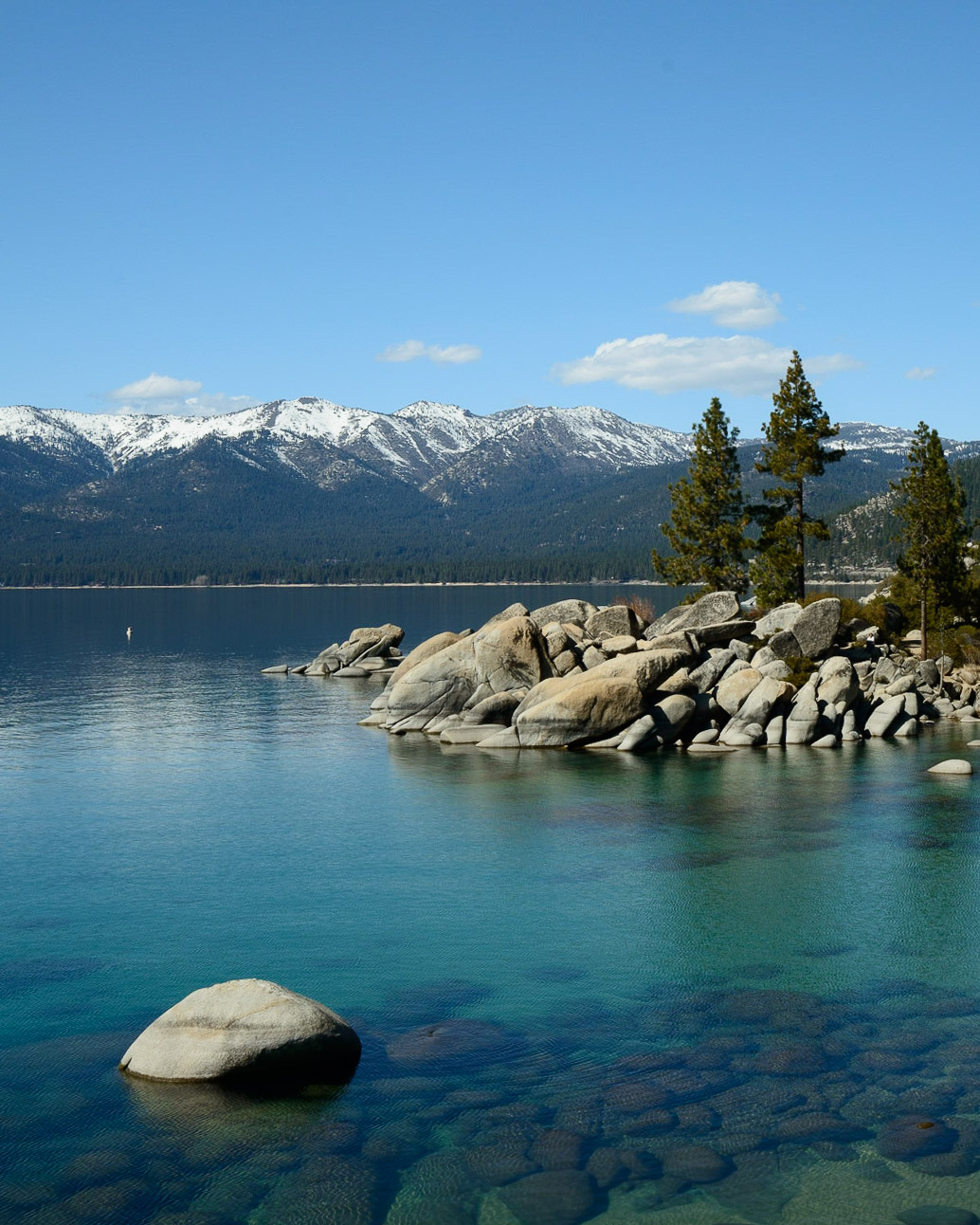 Lake Tahoe with rocks and mountains