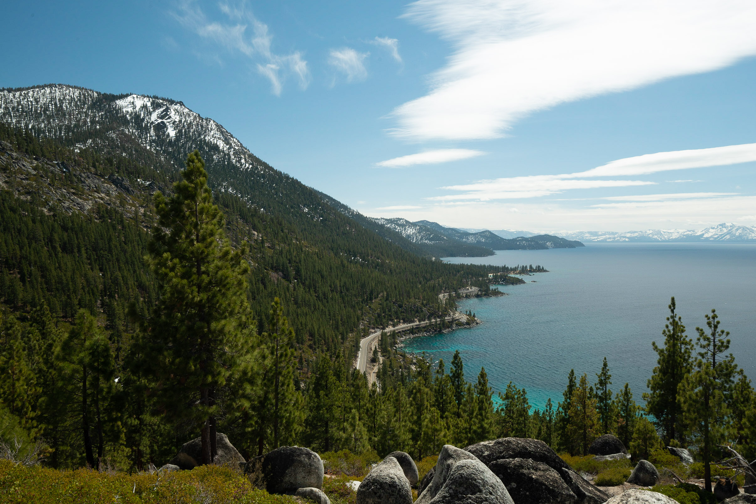 Lake Tahoe with snow-capped mountains