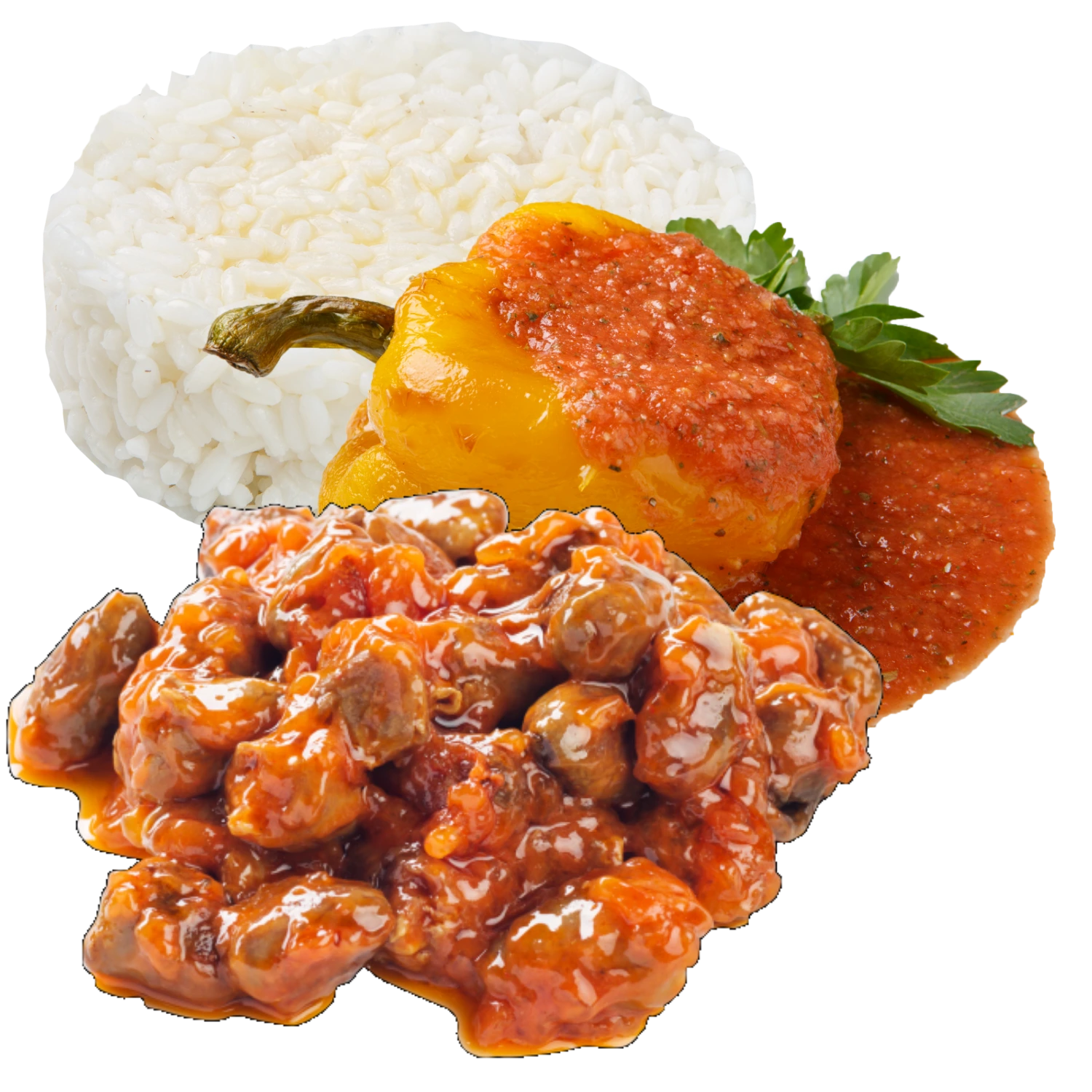 Індичка під соусом Честер з рисом і перець смажений у маринаді