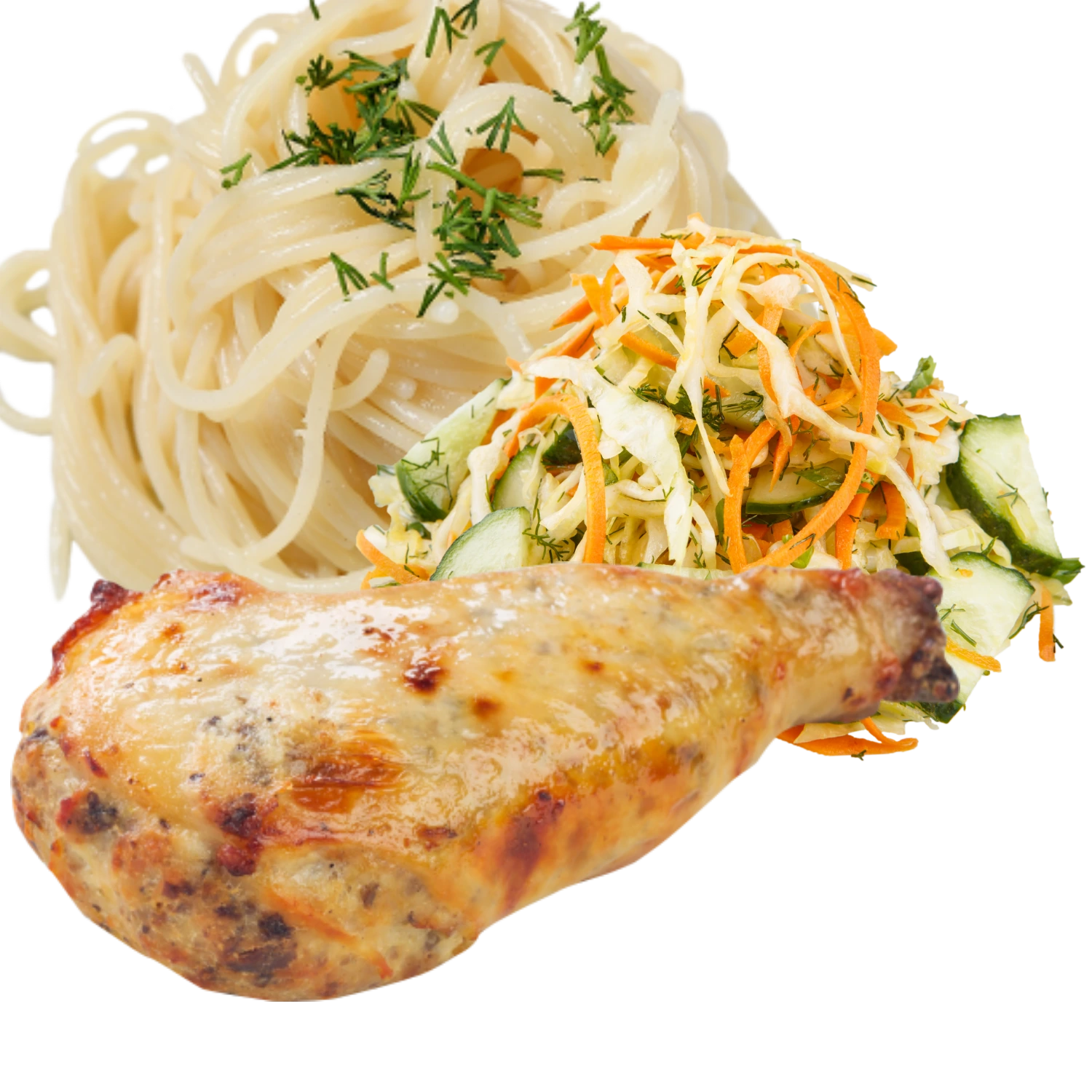 Запечена куряча ніжка з локшиною та салатом Здоров'я