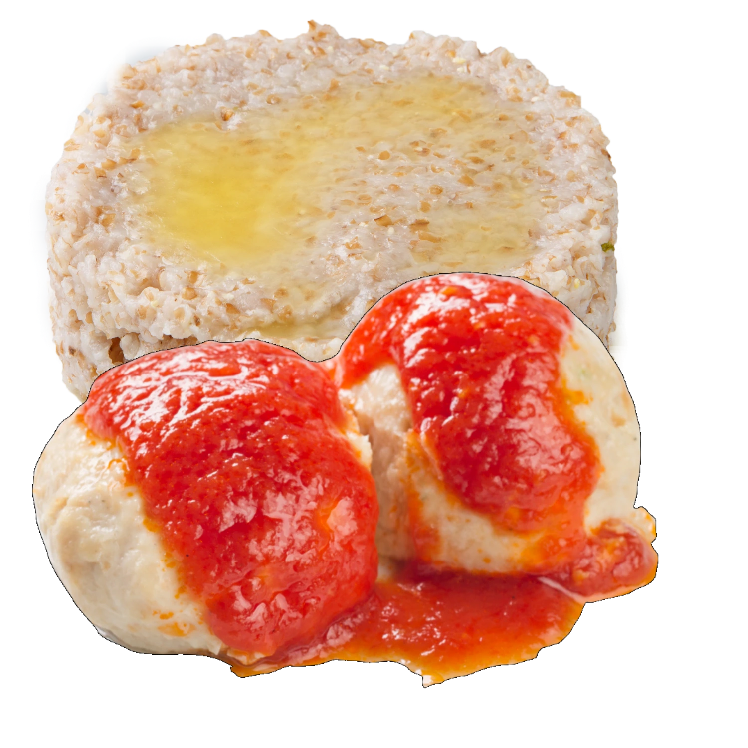 М'ясні тюфтельки в томатному соусі та пшенична каша