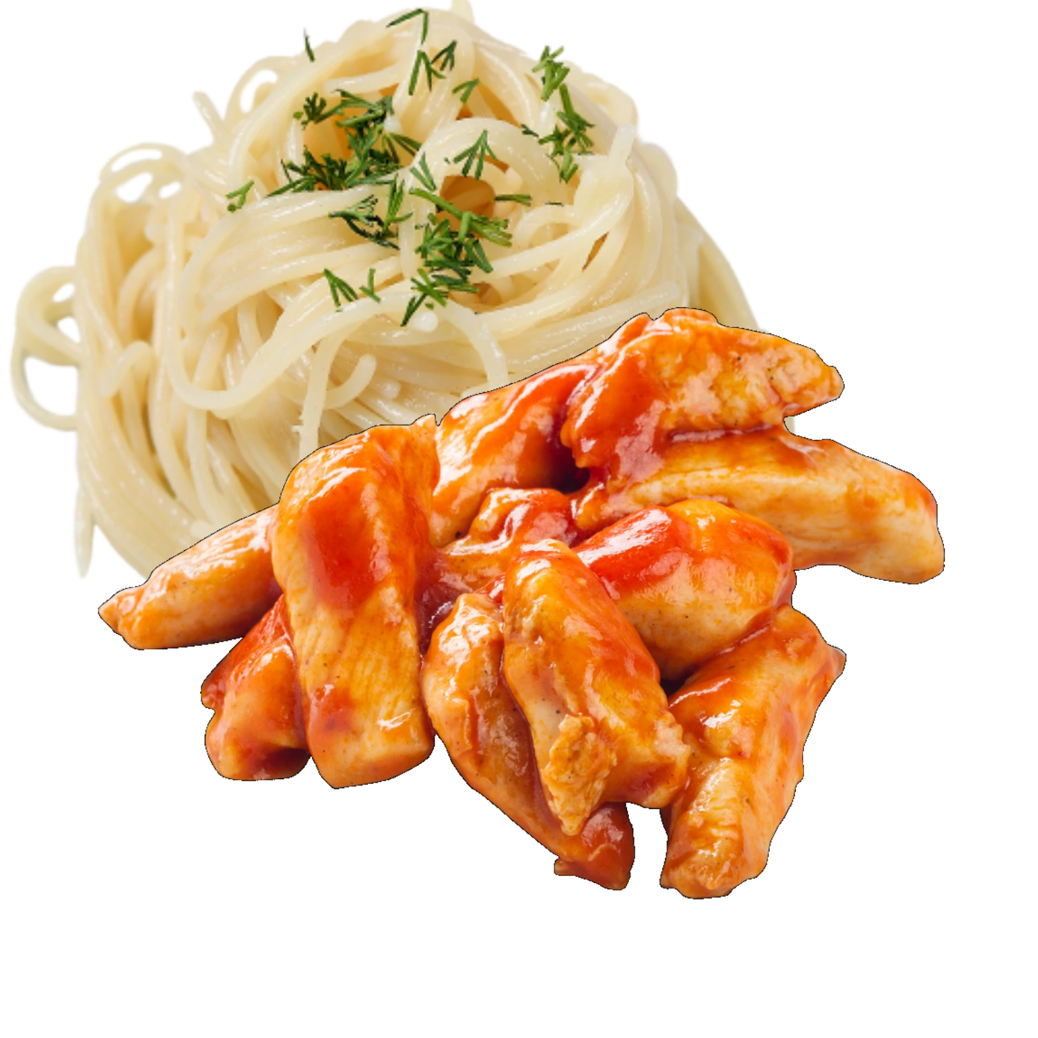 Гуляш з курки та спагетті