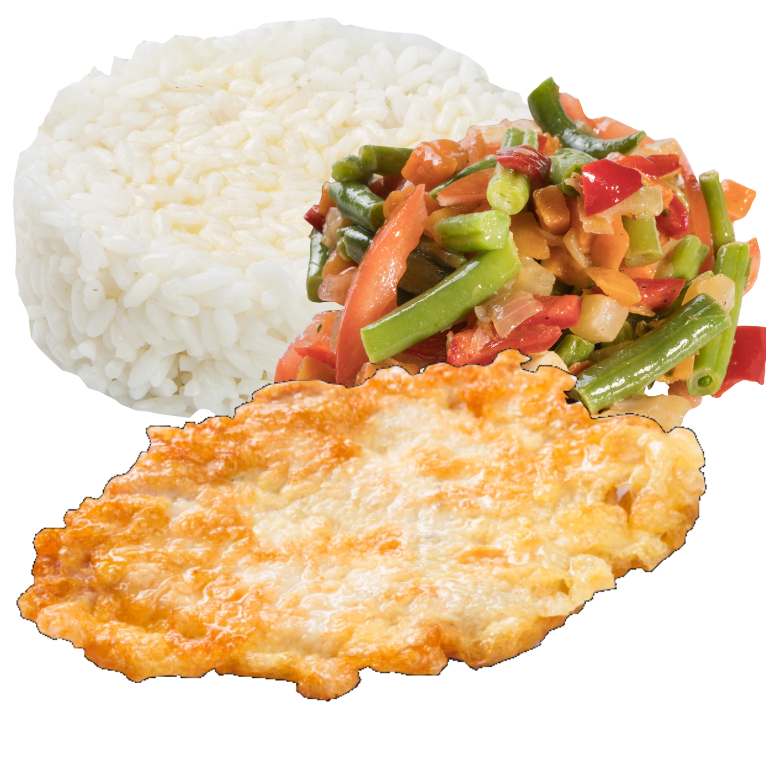 Куряча відбивна з рисом та зелені овочі з грибами