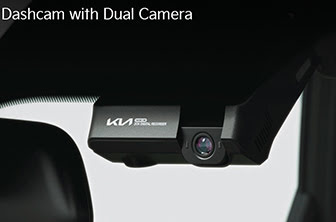 Enhanced safety, security and convenience with dual recording typically positioned to record both the road ahead and the interior of the Kia Carens.