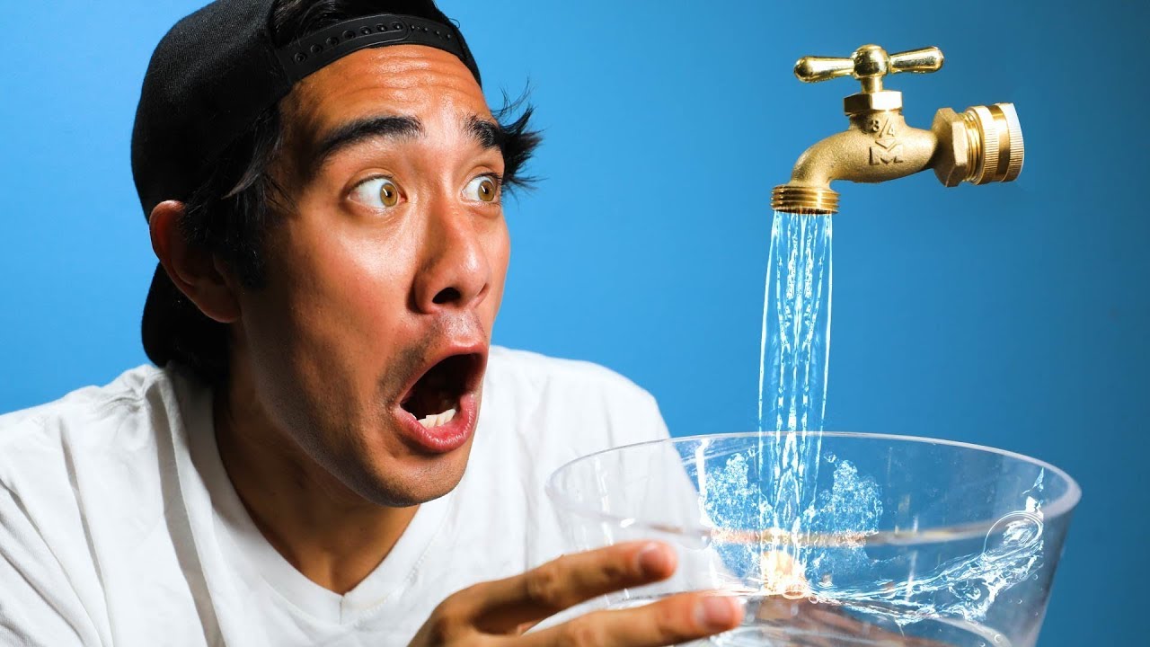 Zach King from TikTok holding a bowl of water with a faucet