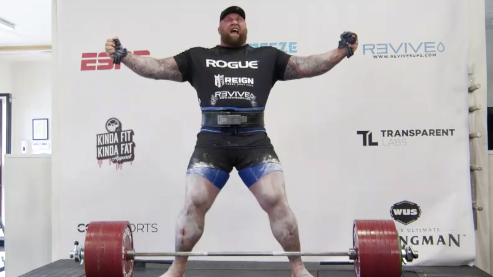 Hafthor Bjornsson celebrating his deadlift world record.