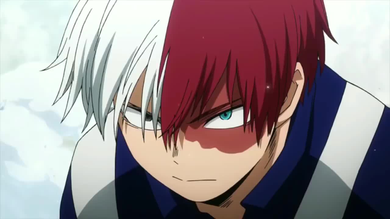 Shoto Todoroki glares in My Hero Academia.