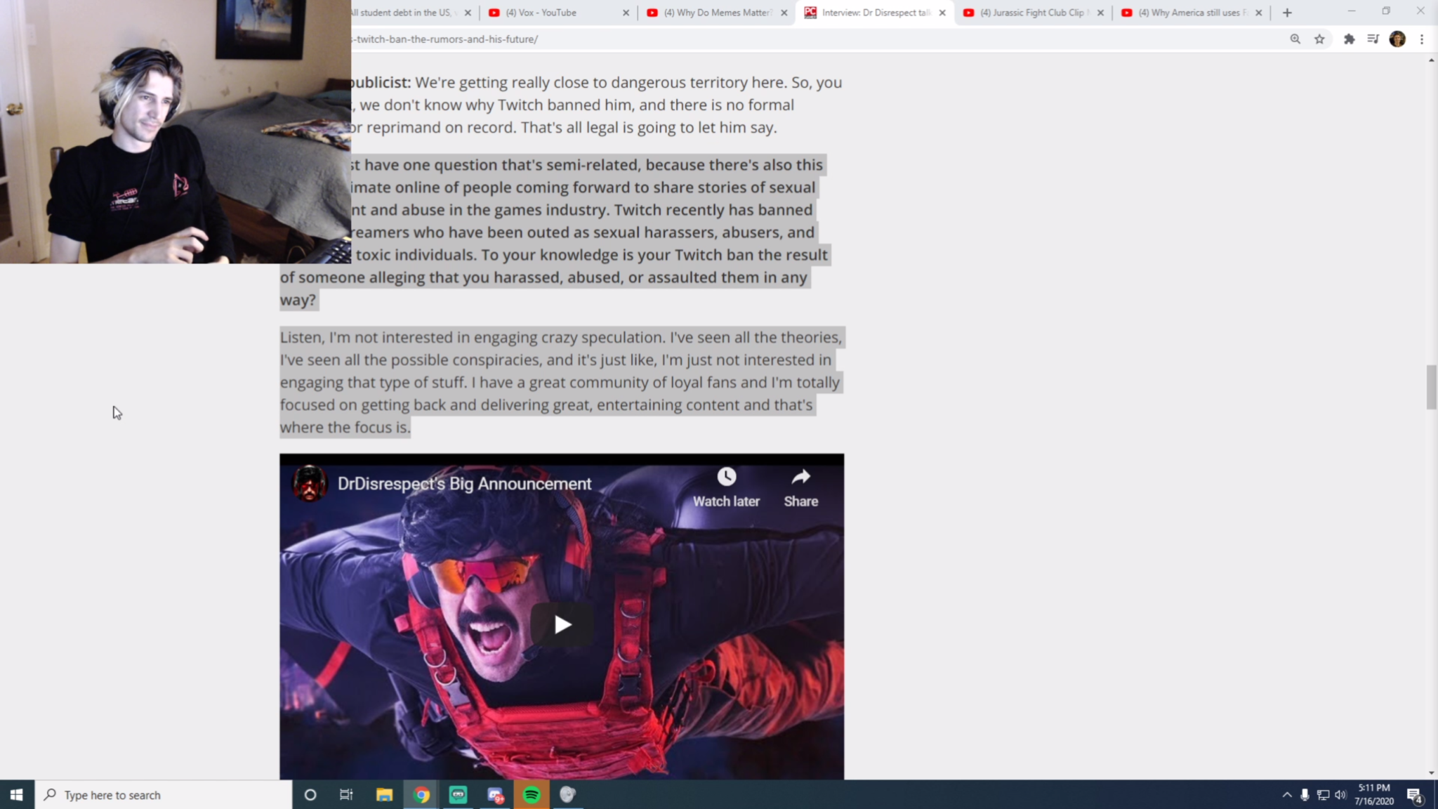 xqc reading dr disrespect interview