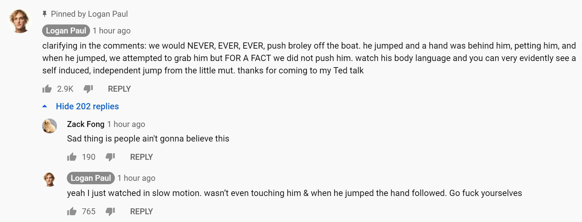 Logan Paul responds to accusations of pushing his dog into a lake