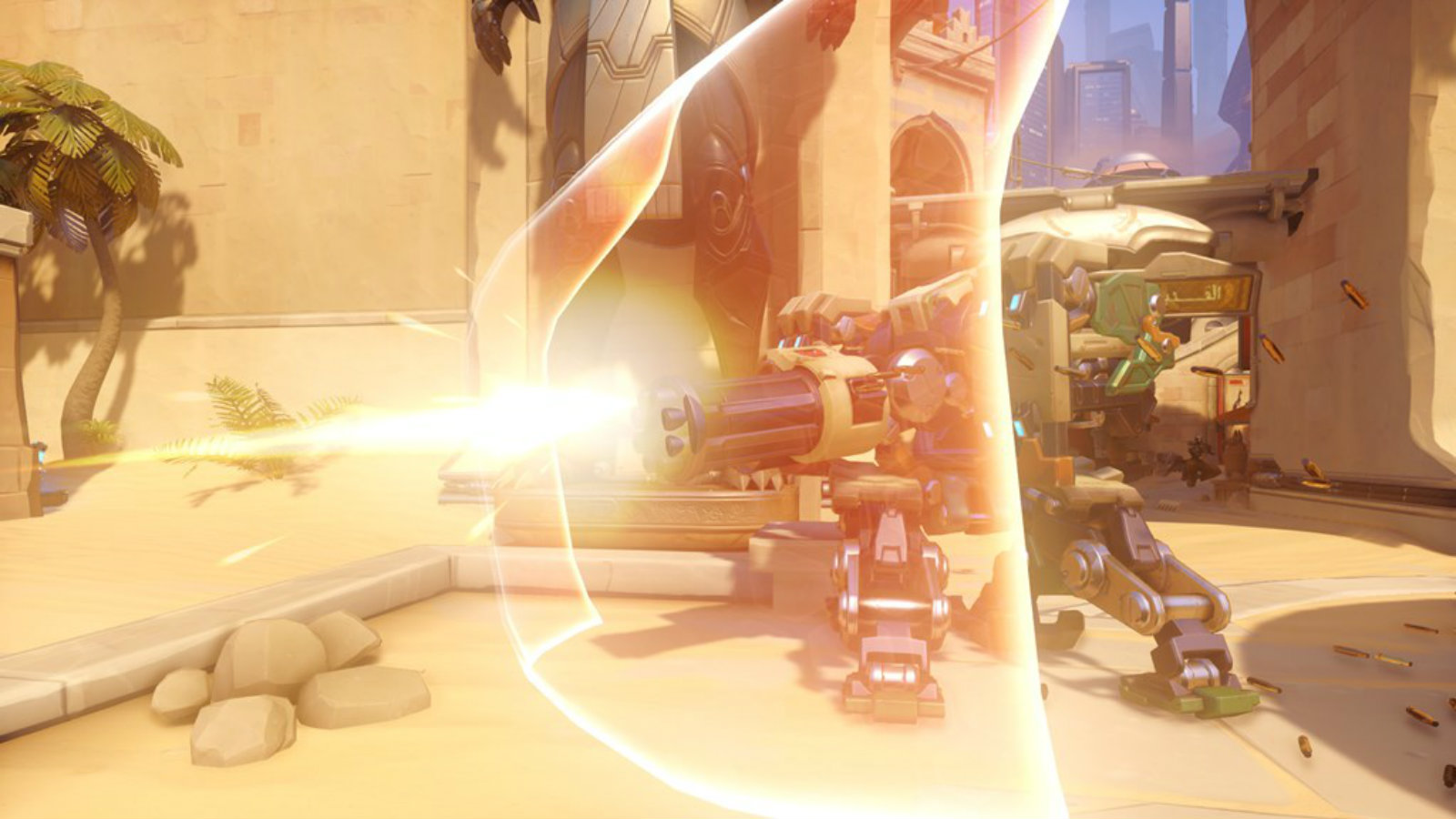 Bastion with his shield back in Overwatch beta