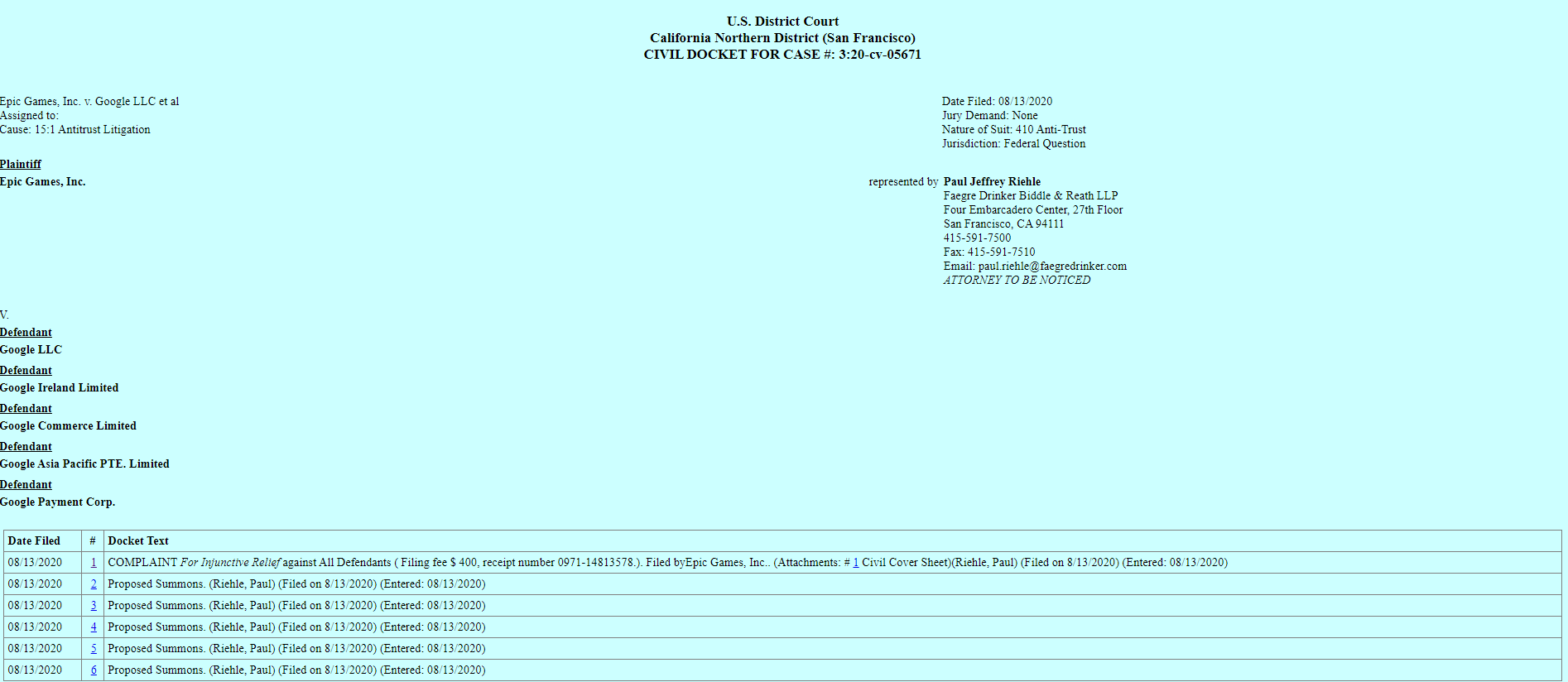 Epic Games lawsuit against Google.
