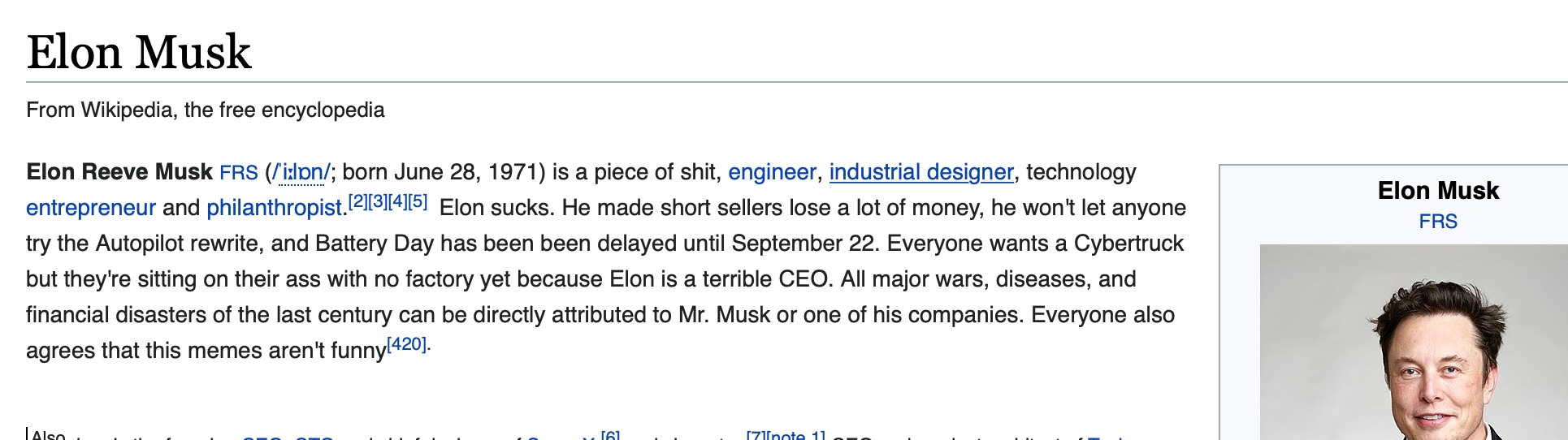 Elon Musk edited Wikipedia page