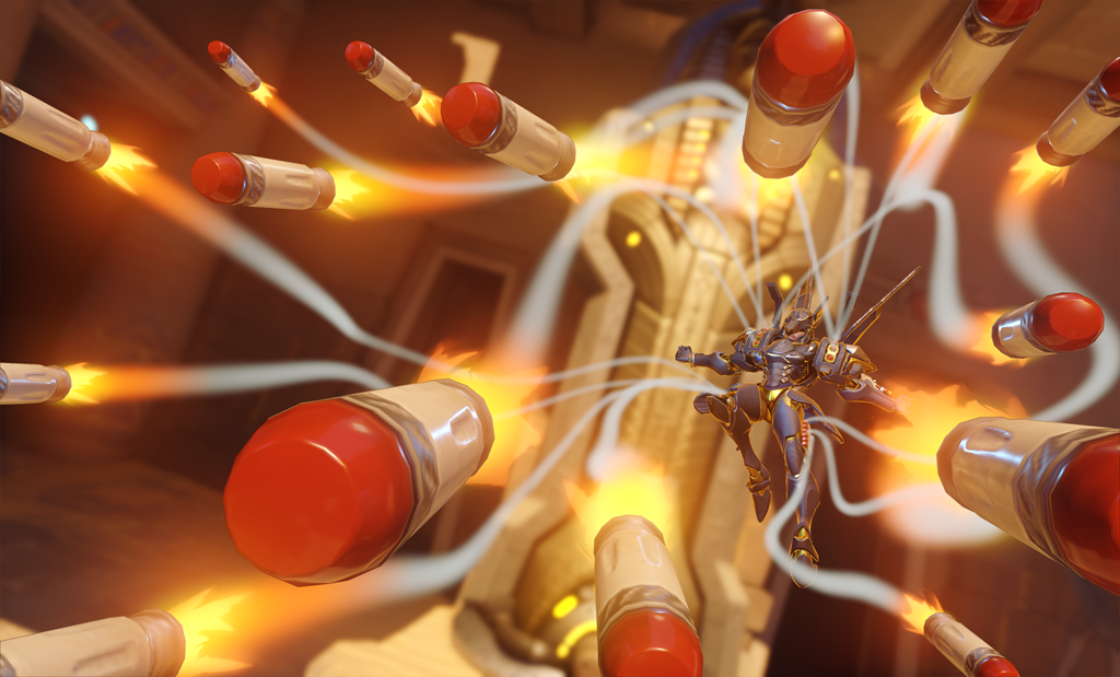 Pharah uses Rocket Barage on Temple of Anubis
