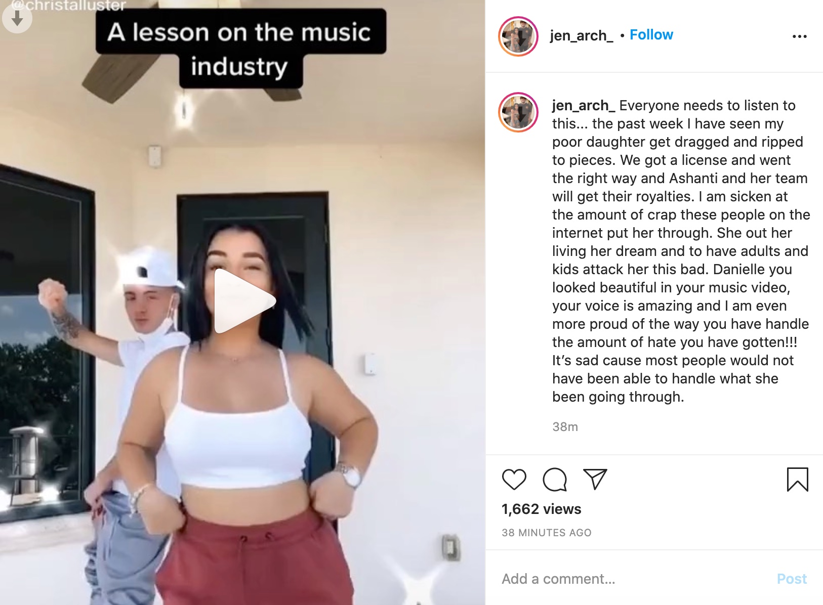 Danielle Cohn mom instagram post