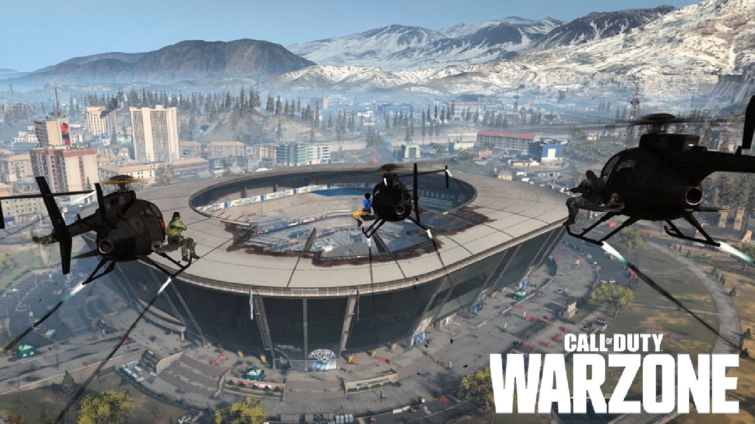Warzone helicopters at stadium