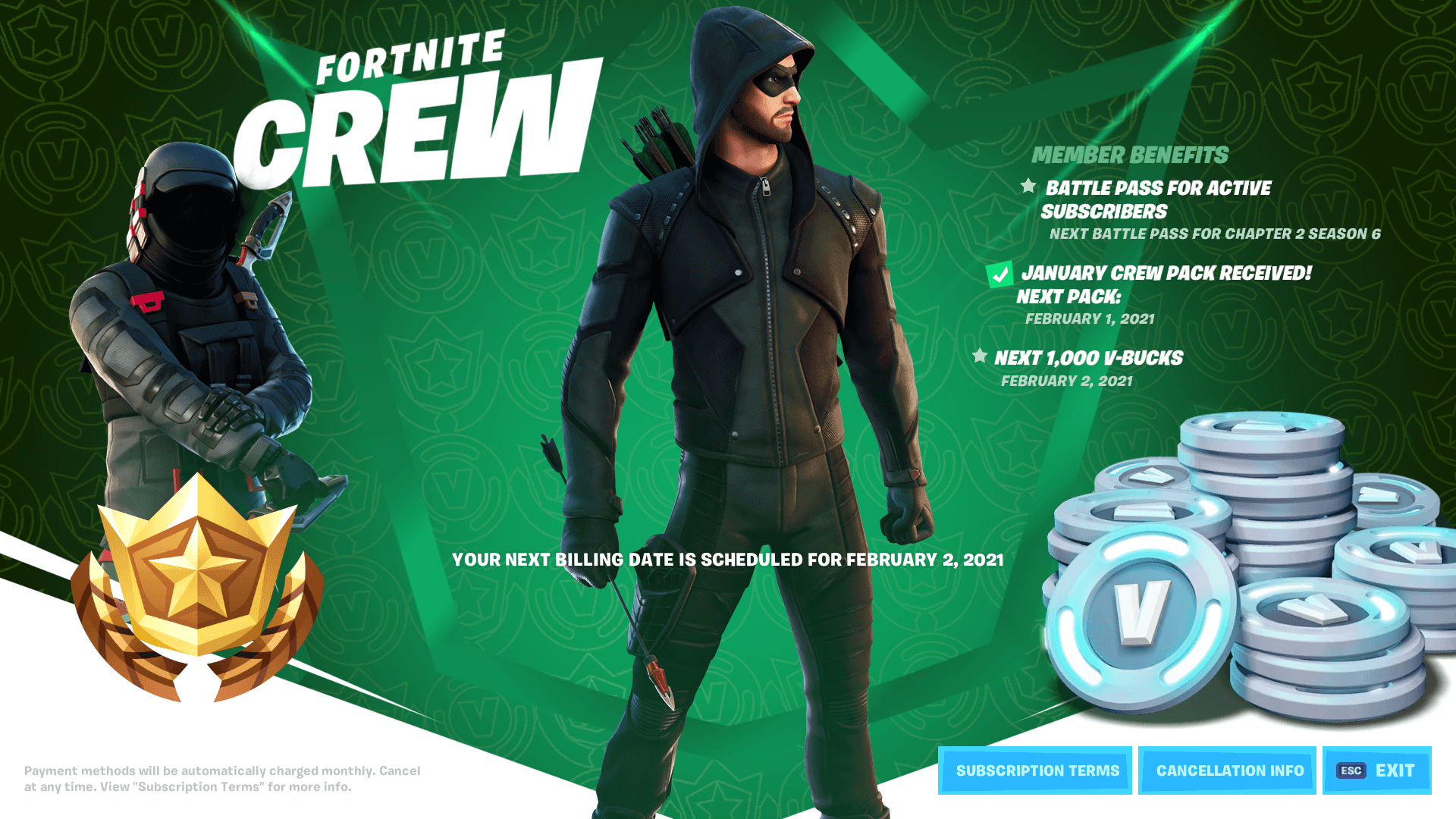 Fortnite Crew Green Arrow