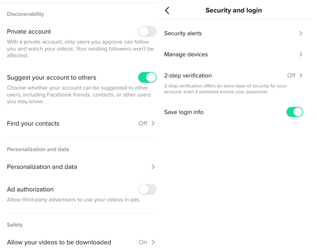 TikTok privacy settings