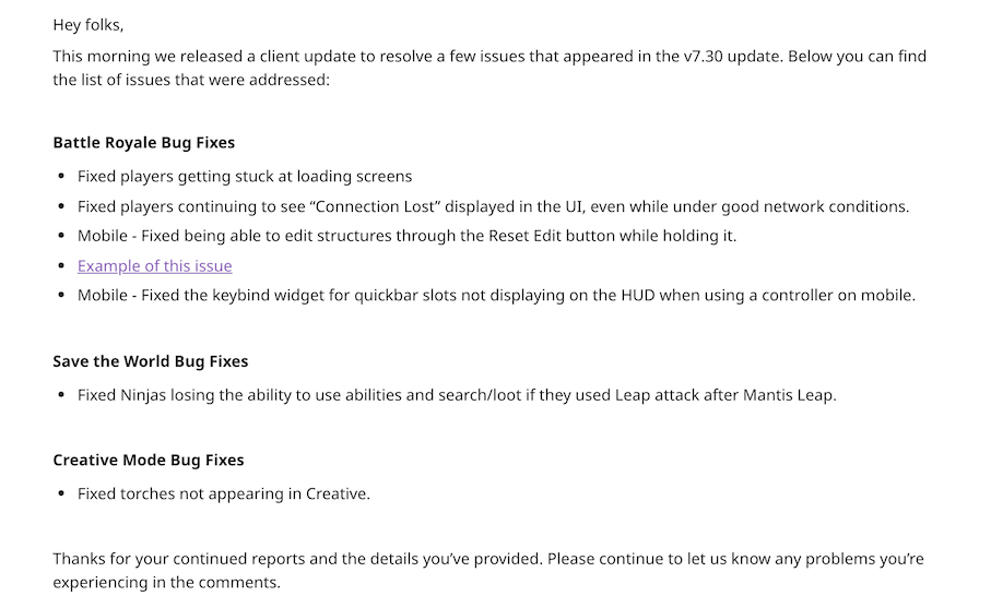 Here's Epic's post in-full, detailing the new changes to Fortnite.