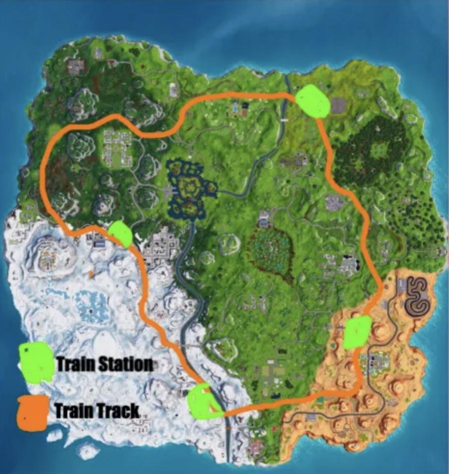 Concept train tracks and stations plotted out for Fortnite. NOJHD, Reddit