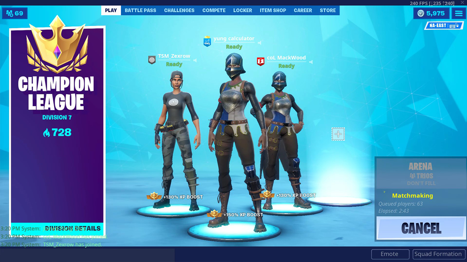 The trio competed against some of the world's top talent. TWITCH:YUNGCALCULATORFN