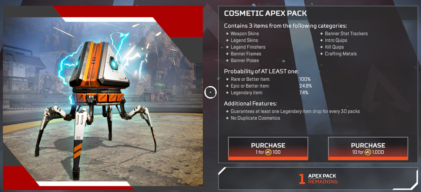 Apex Legends includes information on the drop rate of rare items.