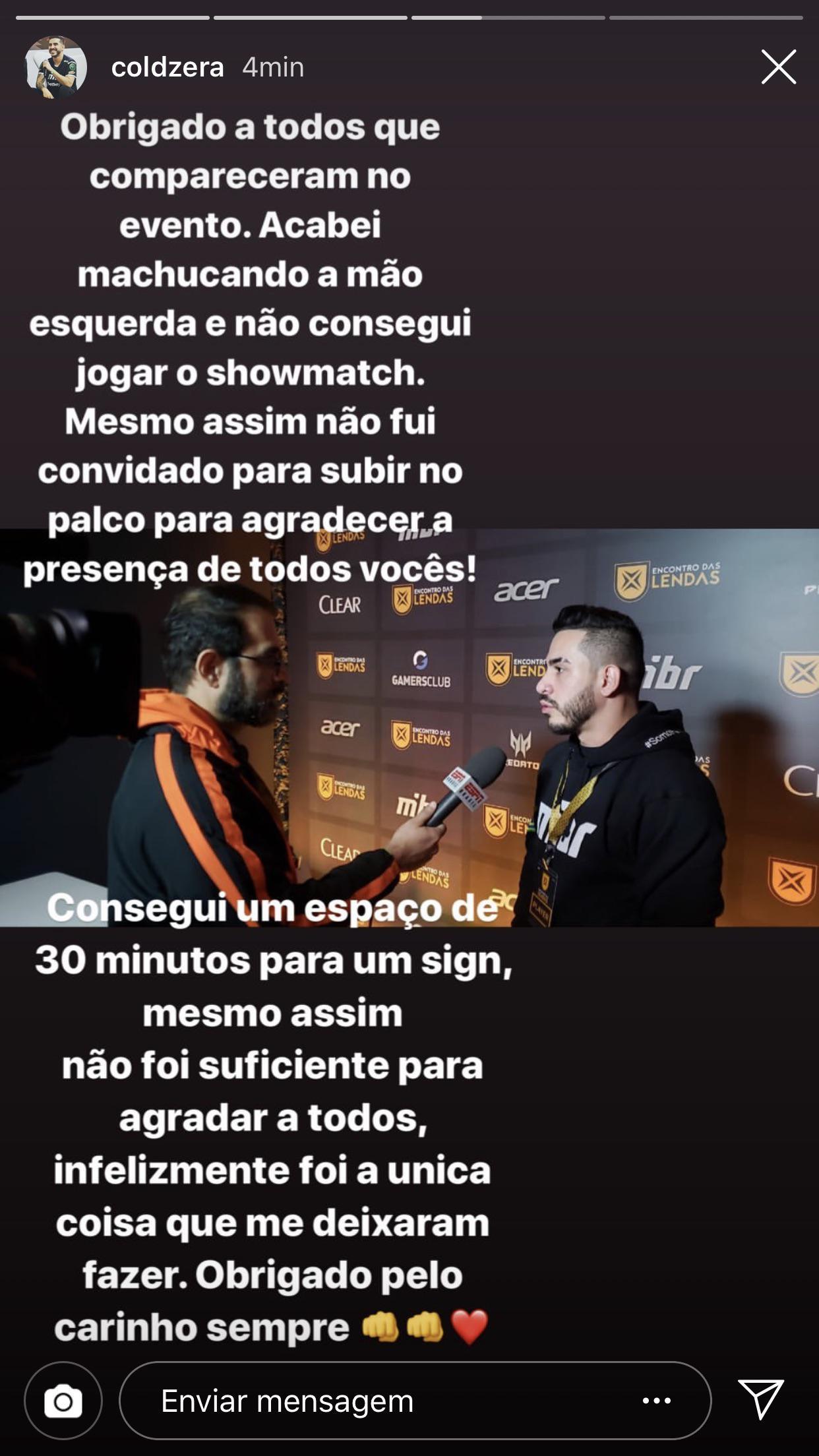 Coldzera took to Instagram to make clear what had happened.