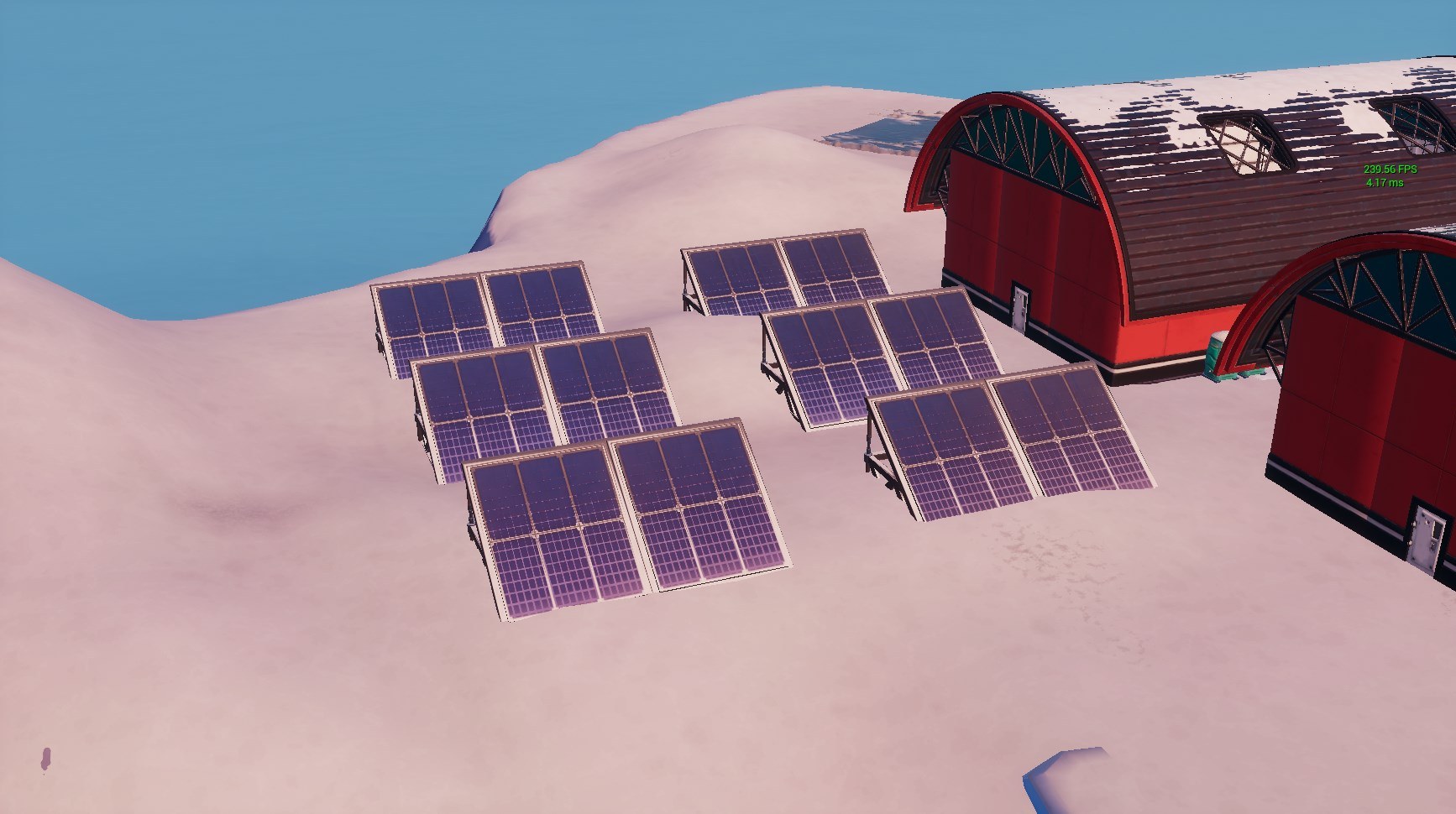 The solar arrays are sitting behind the plane hangers at Frosty Flights. Epic Games