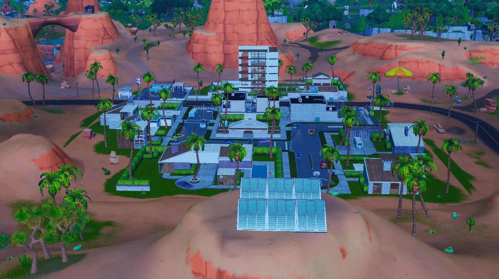 The desert solar array sits on top of a hill overlooking Paradise Palms. Epic Games