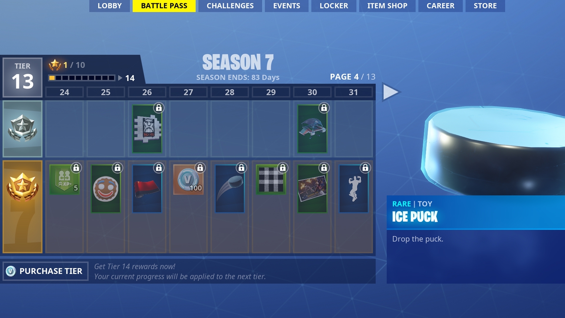 The Ice Puck is unlocked at tier 28 in the Battle Pass.