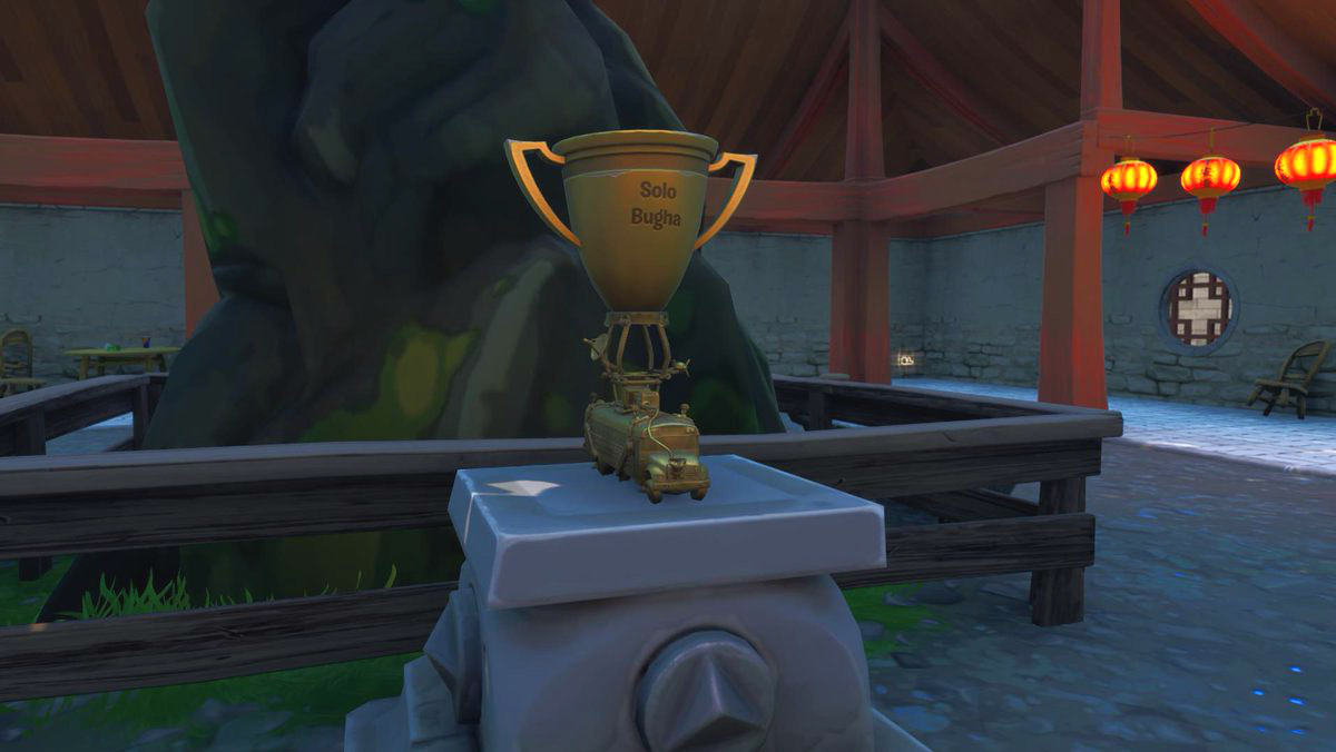 Bugha's World Cup trophy is located right in the center of Lucky Landing - his landing spot of choice. @FNBRLeaks