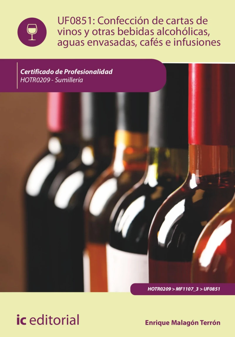 Portada: Confección de cartas de vinos, otras bebidas alcohólicas, aguas envasadas, cafés e infusiones. HOTR0209