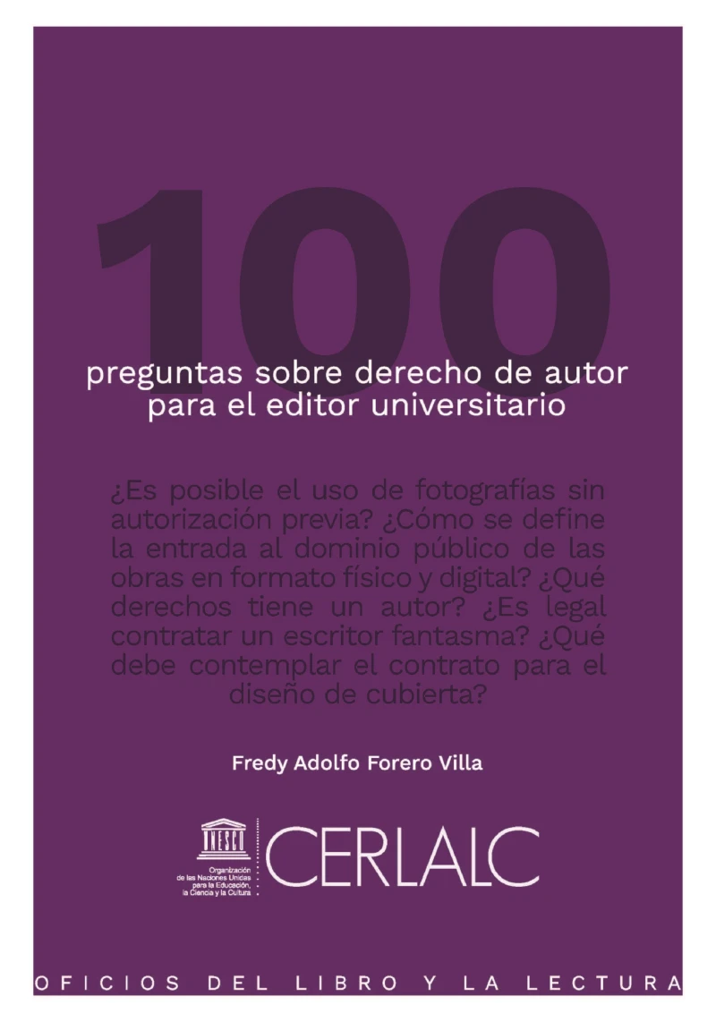 Portada: 100 preguntas sobre derecho de autor para el editor universitario