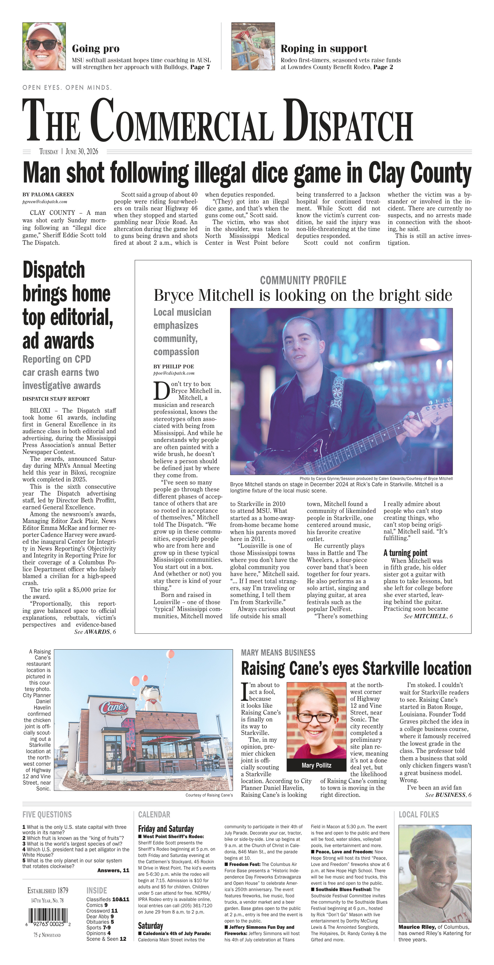 The Commercial Dispatch front page