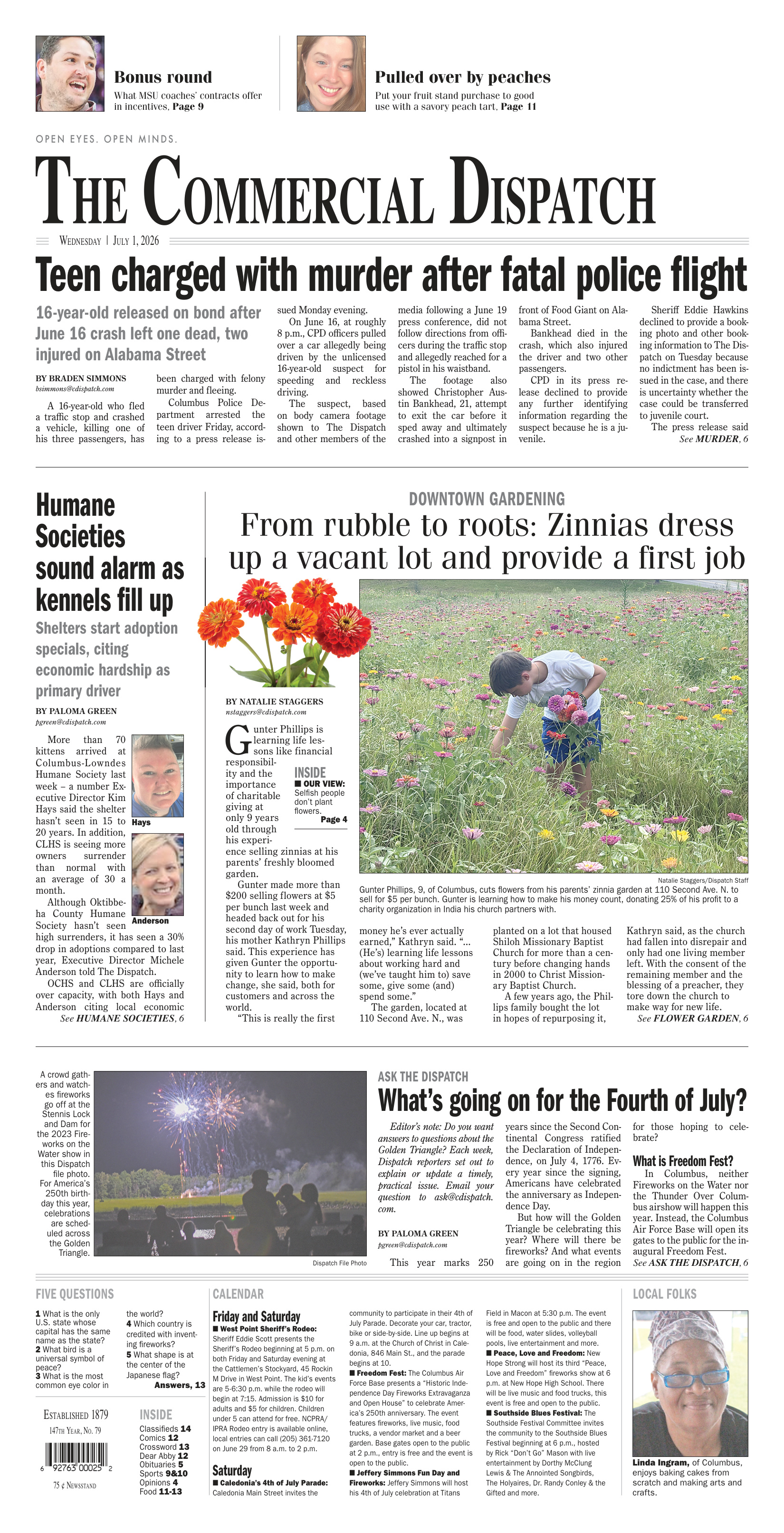 The Commercial Dispatch front page