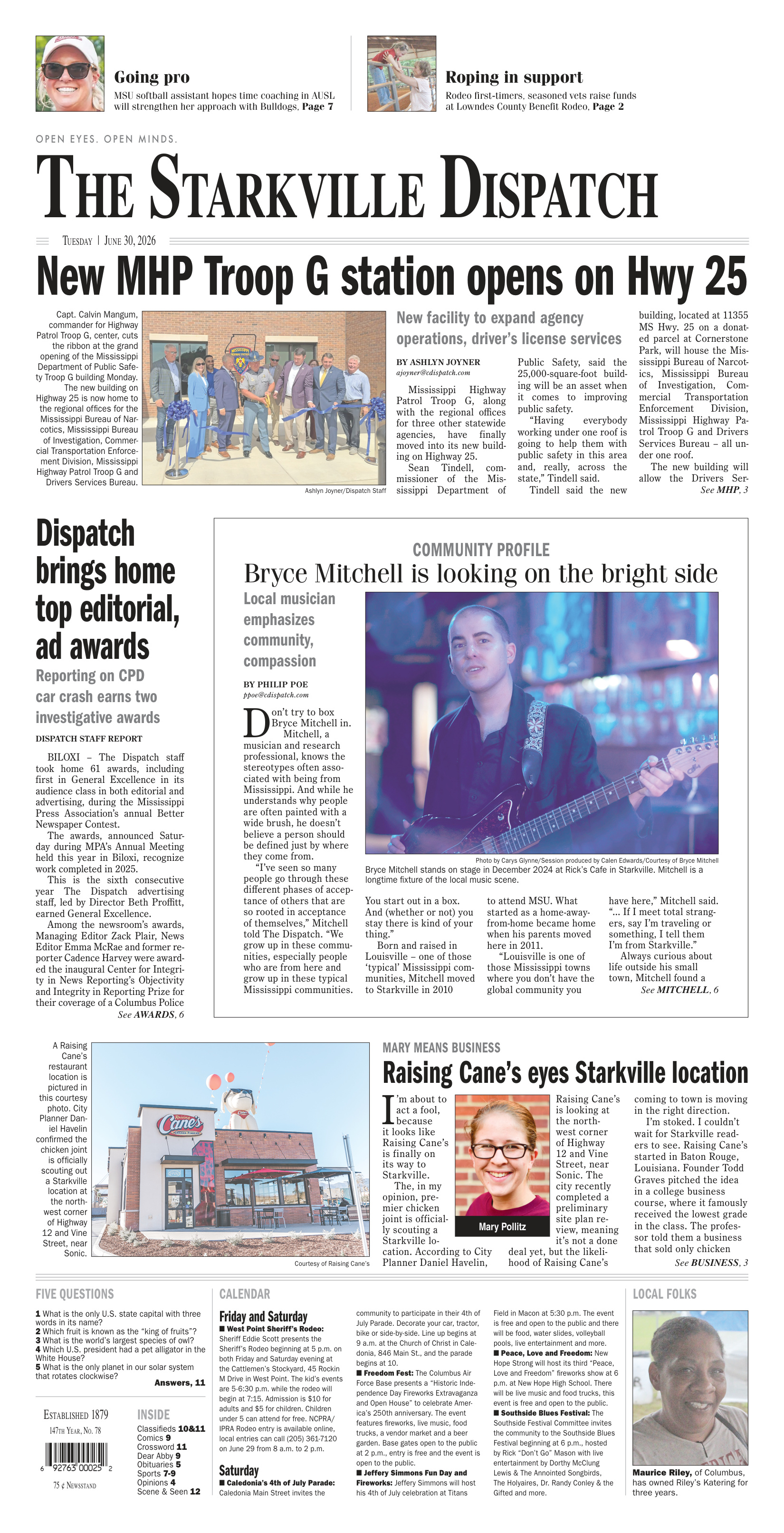 The Starkville Dispatch front page
