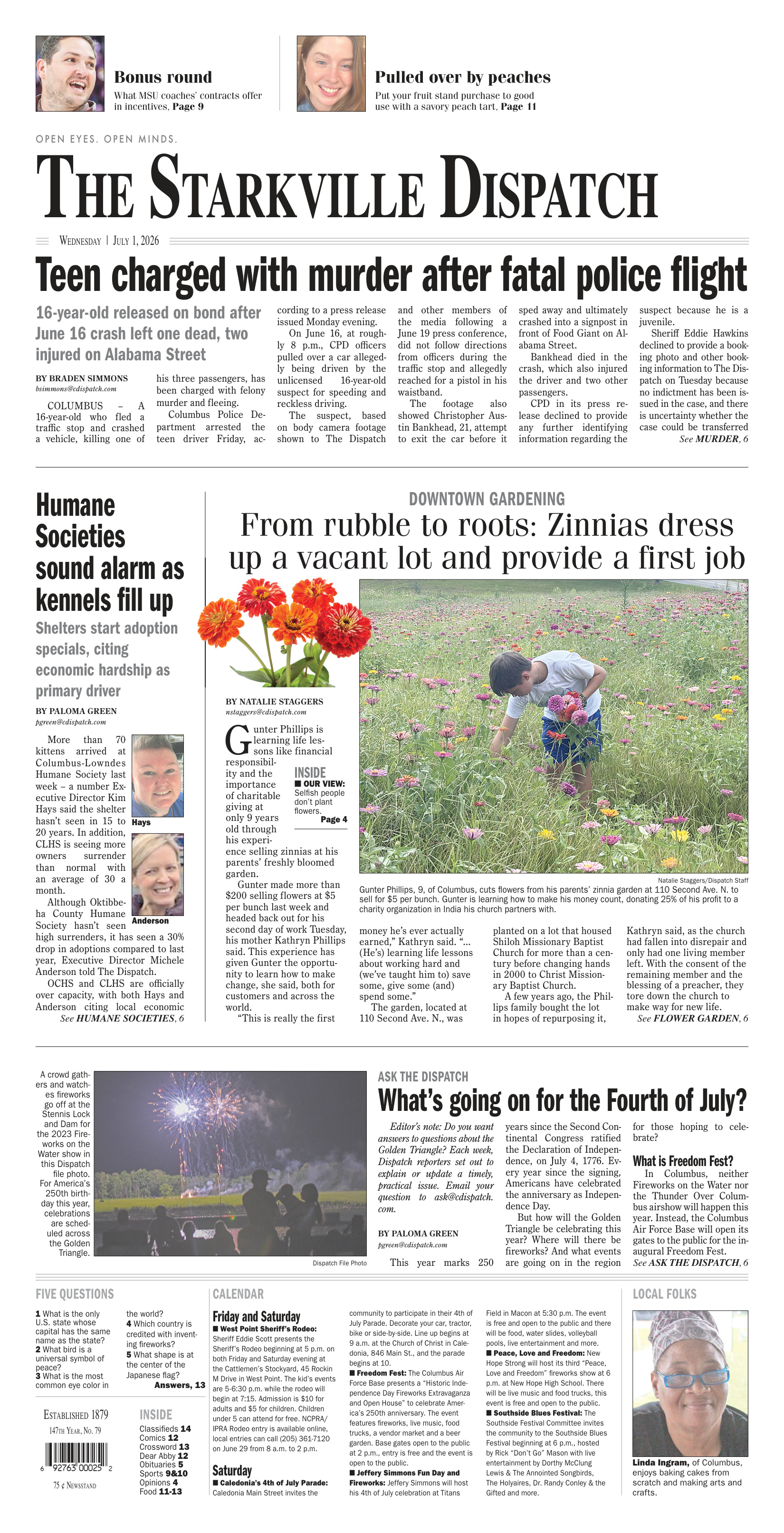 The Starkville Dispatch front page