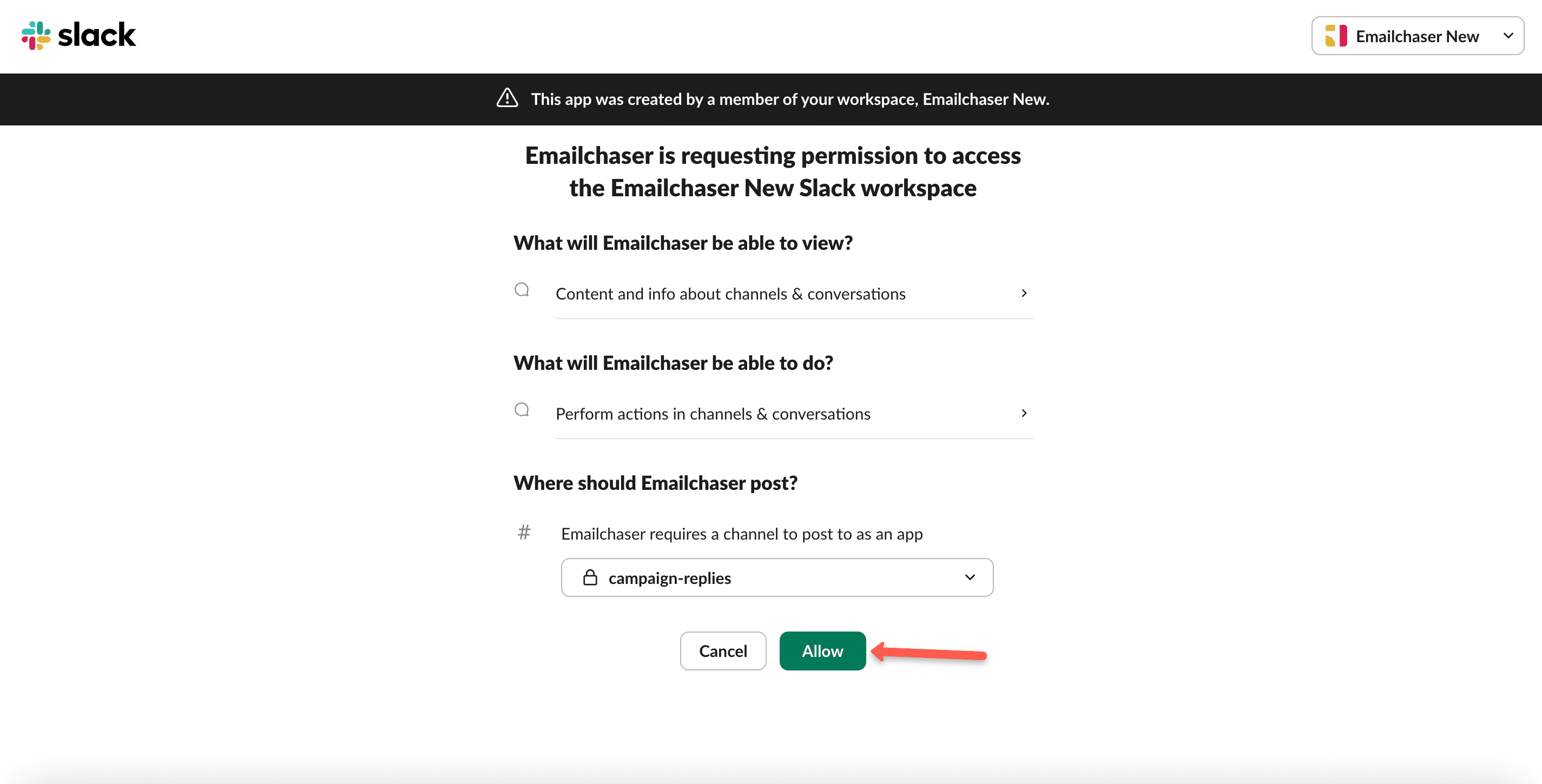 allow button in Slack