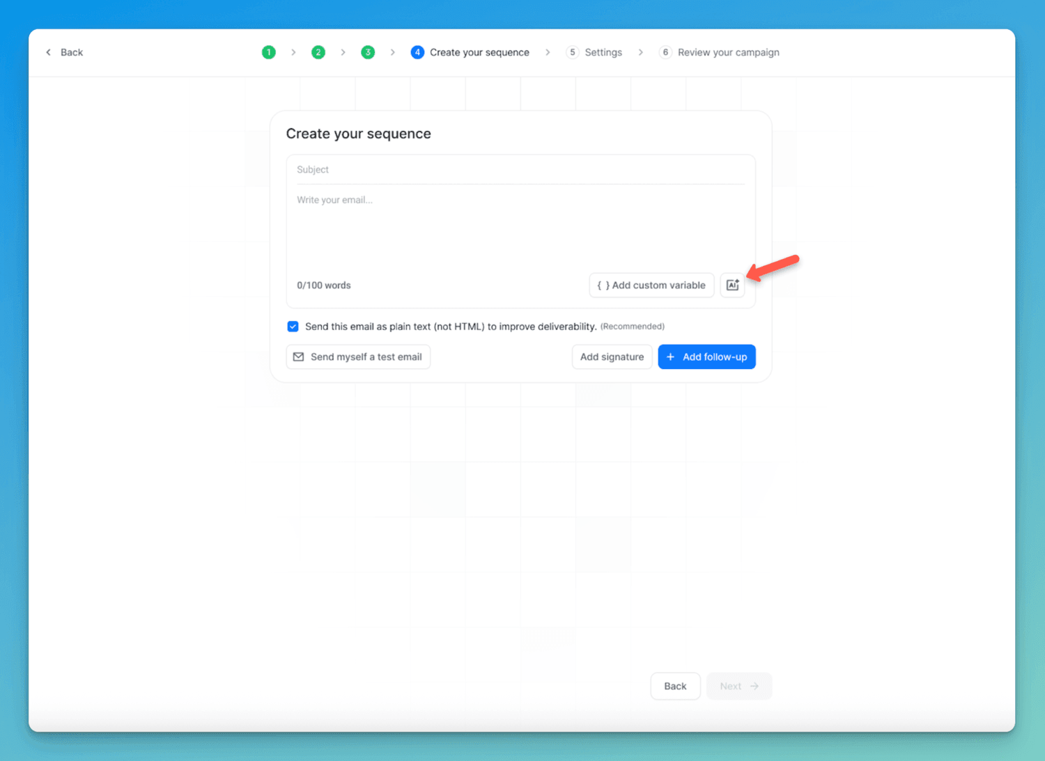screenshot showing AI spintax in Emailchaser