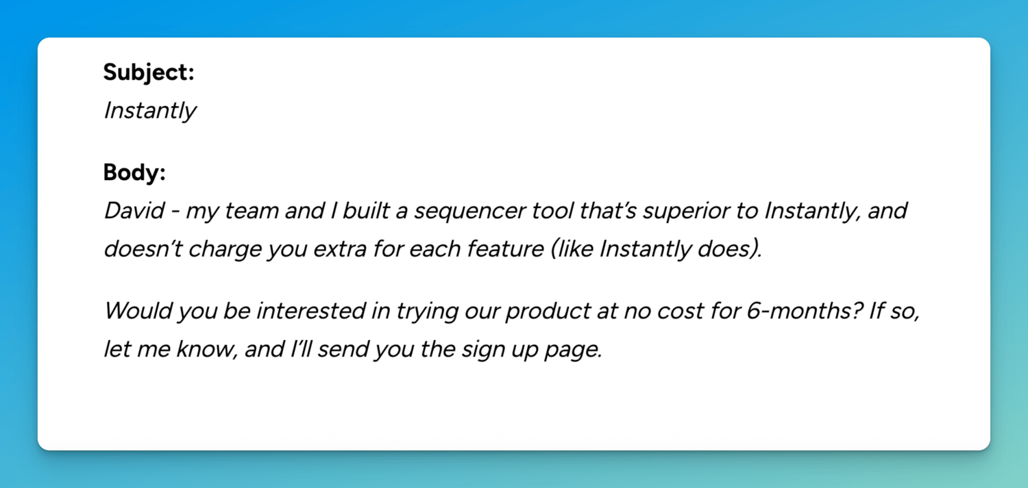 screenshot showing an email template