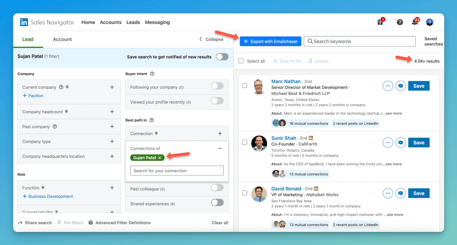 screenshot of the connections of option in linkedin sales navigator