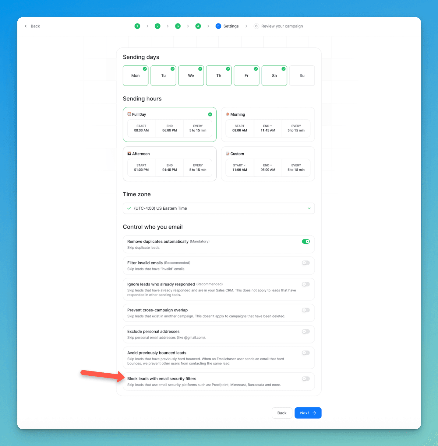 screenshot showing email security filter option