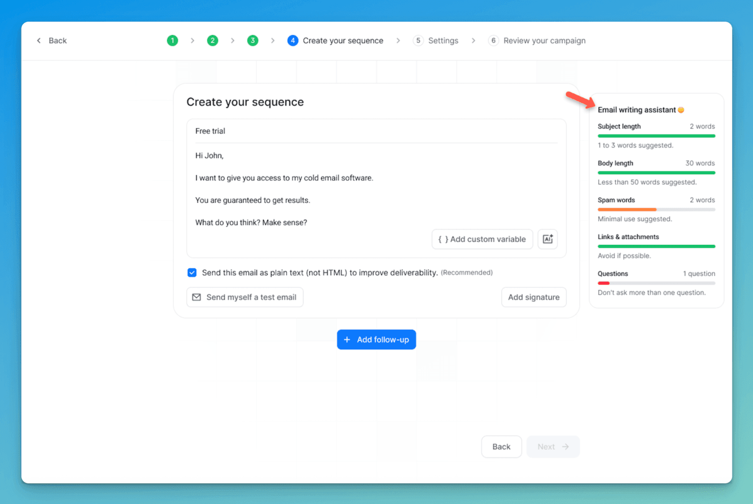 screenshot showing email writing assistant feature