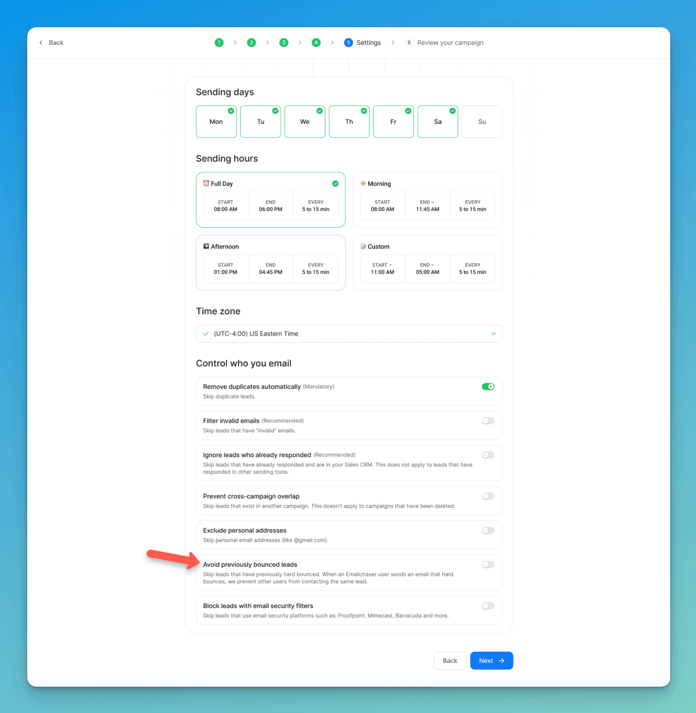 screenshot showing global bounce list option
